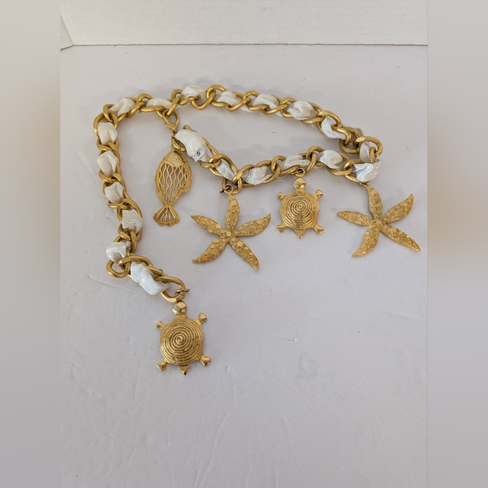 Chain Belt Charms Of Starfish and Turtle In Gold White  Size S